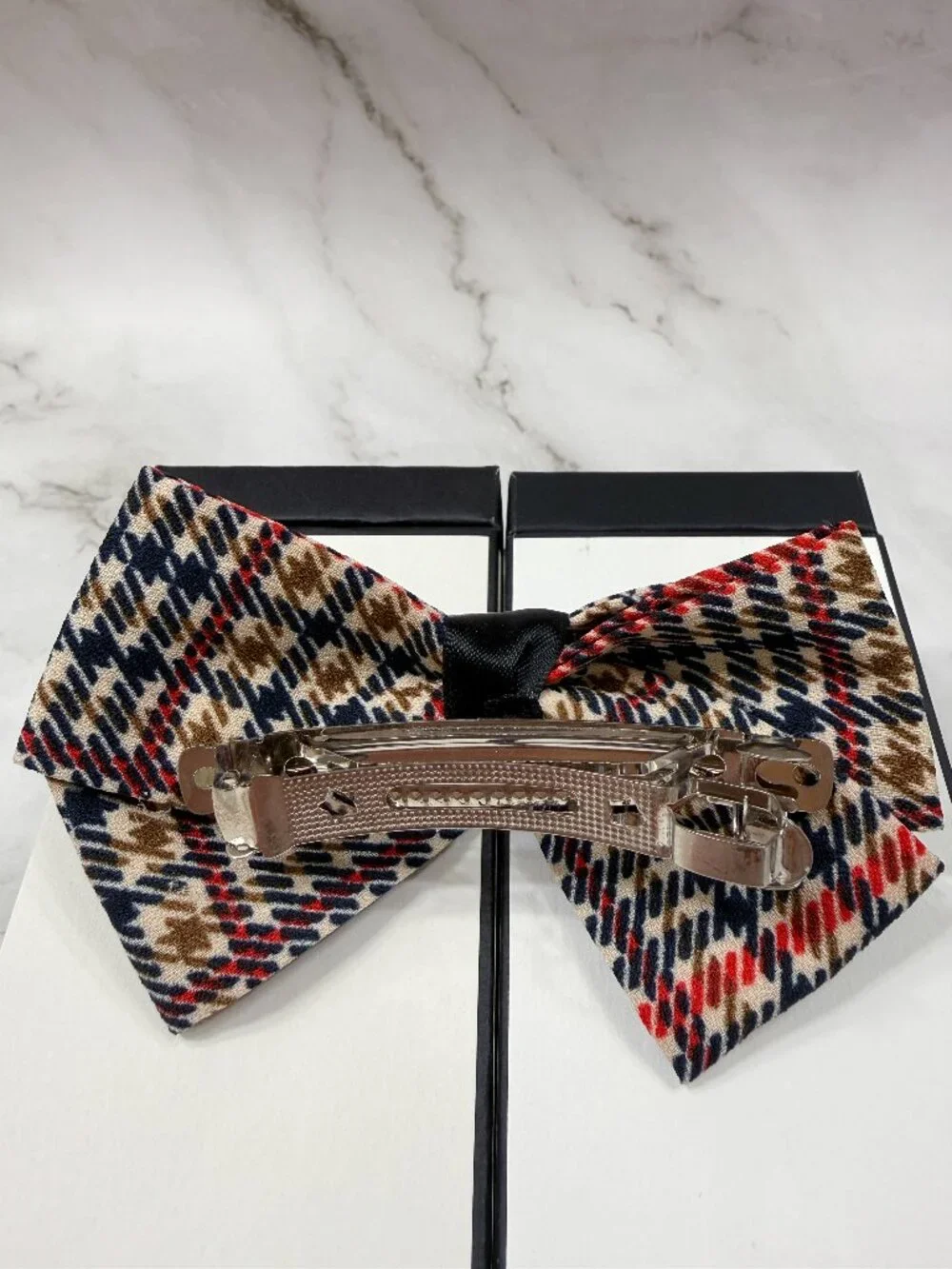 Houndstooth Tweed Barrette Bow Hair Clip BRAND NEW